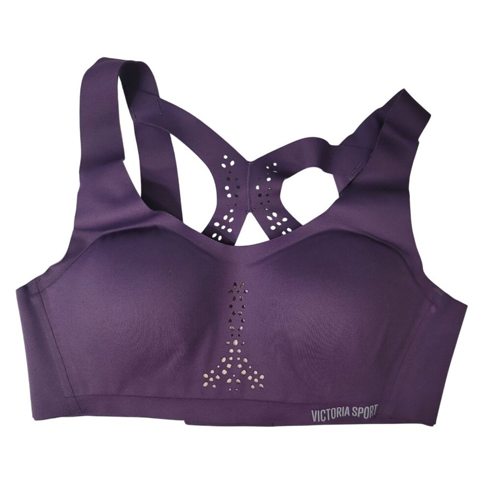 Victoria's Secret Wirefree Sport Angel Max Bra Purple 34B Laser Cut Wide Strap